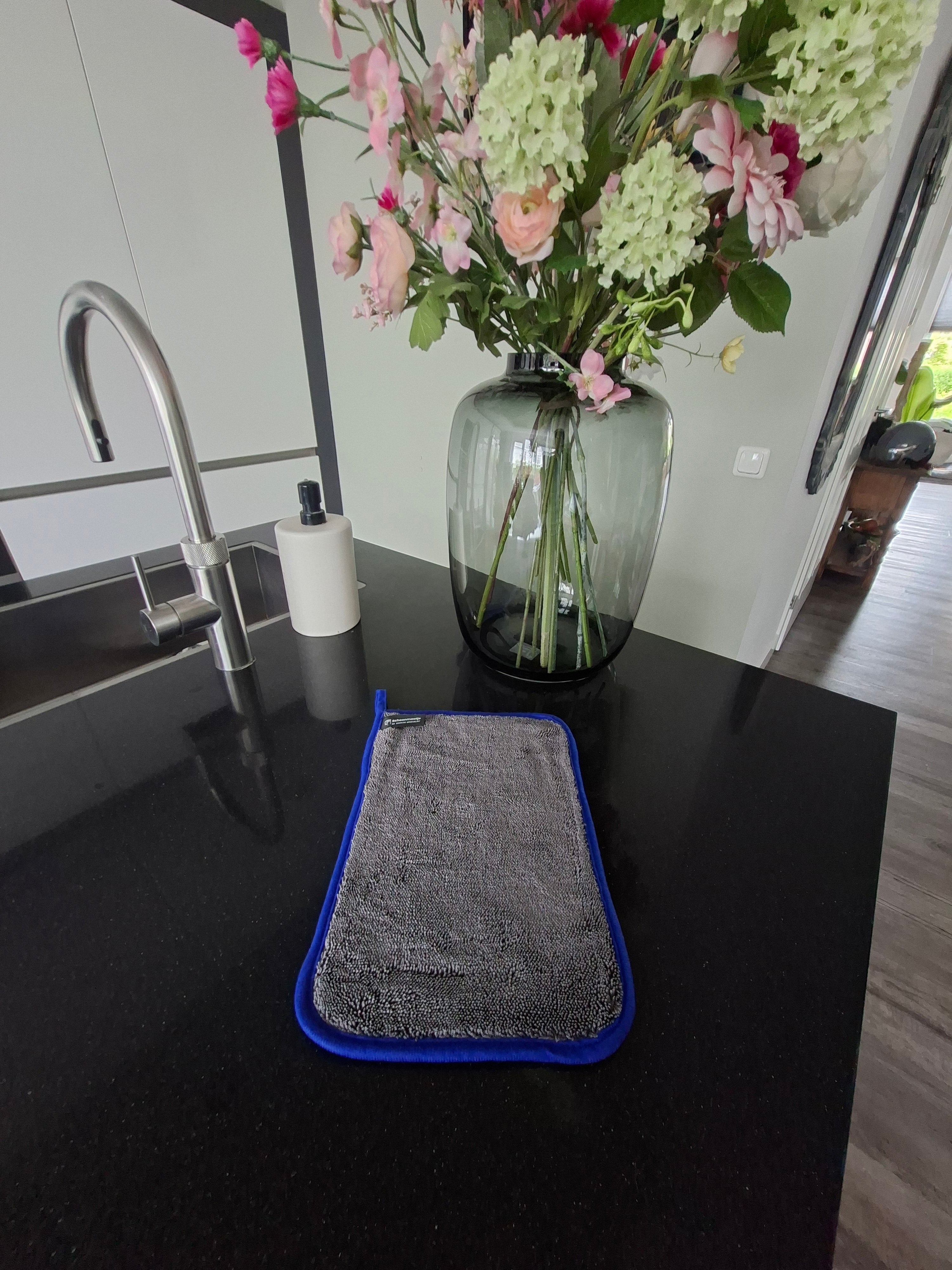 Premium doek small – 20x30 GRIJS met BLAUWE rand