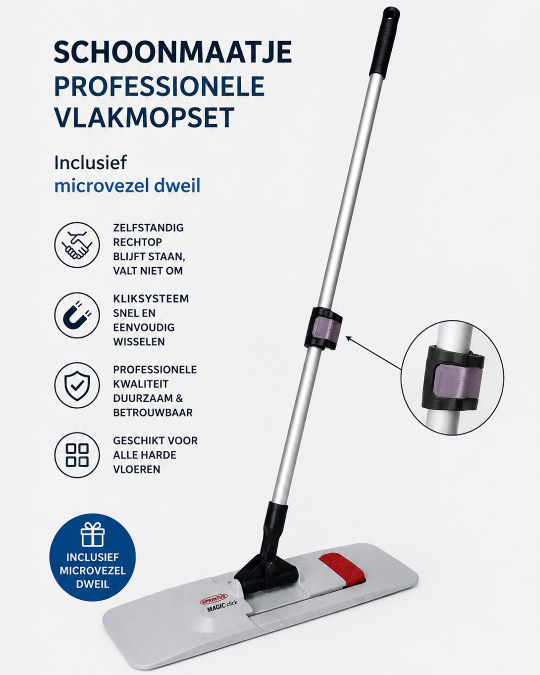 SCHOONMAATJE Professionele Vlakmopset + GRATIS Microvezel Dweil T.W.V. € 7,95