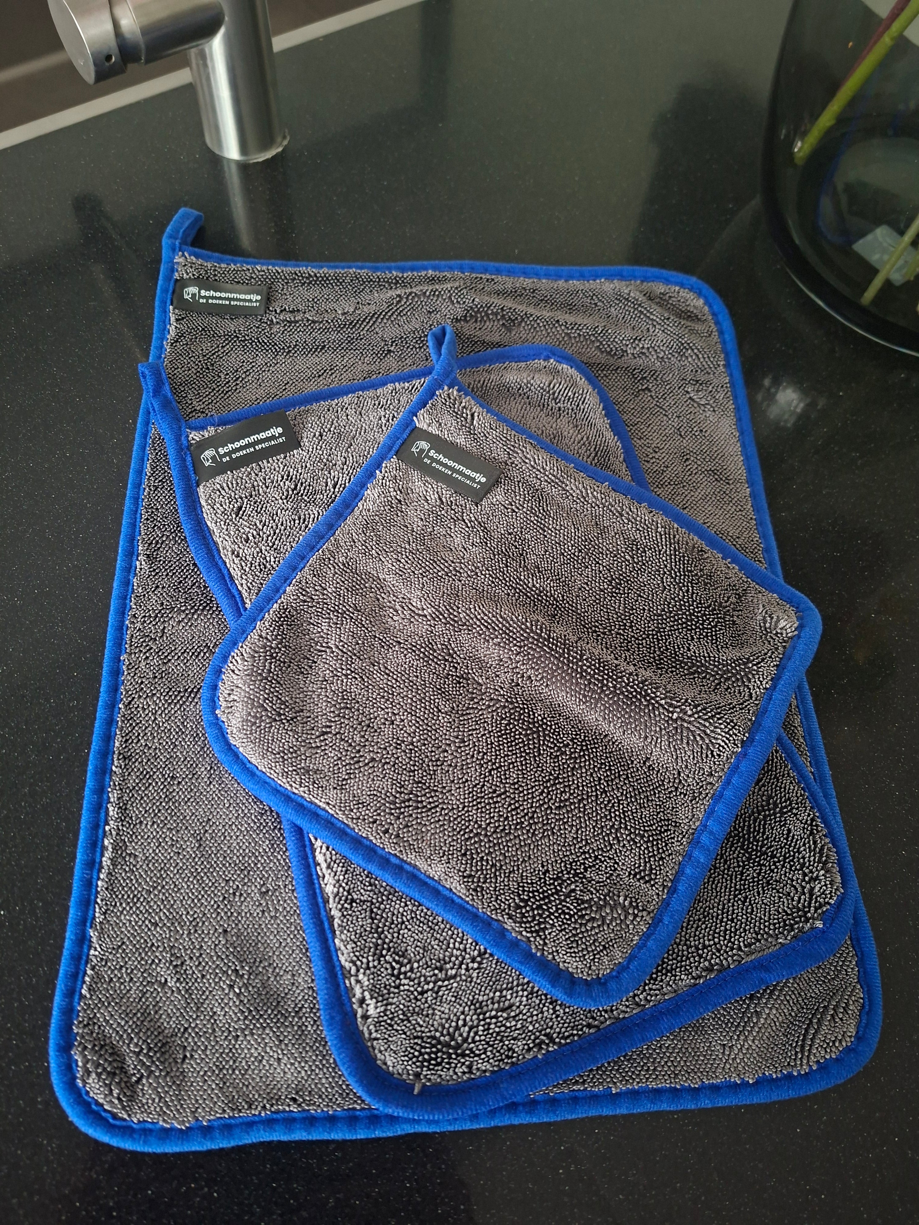 Doekenset met 3 doeken GRIJS MET BLAUWE rand
