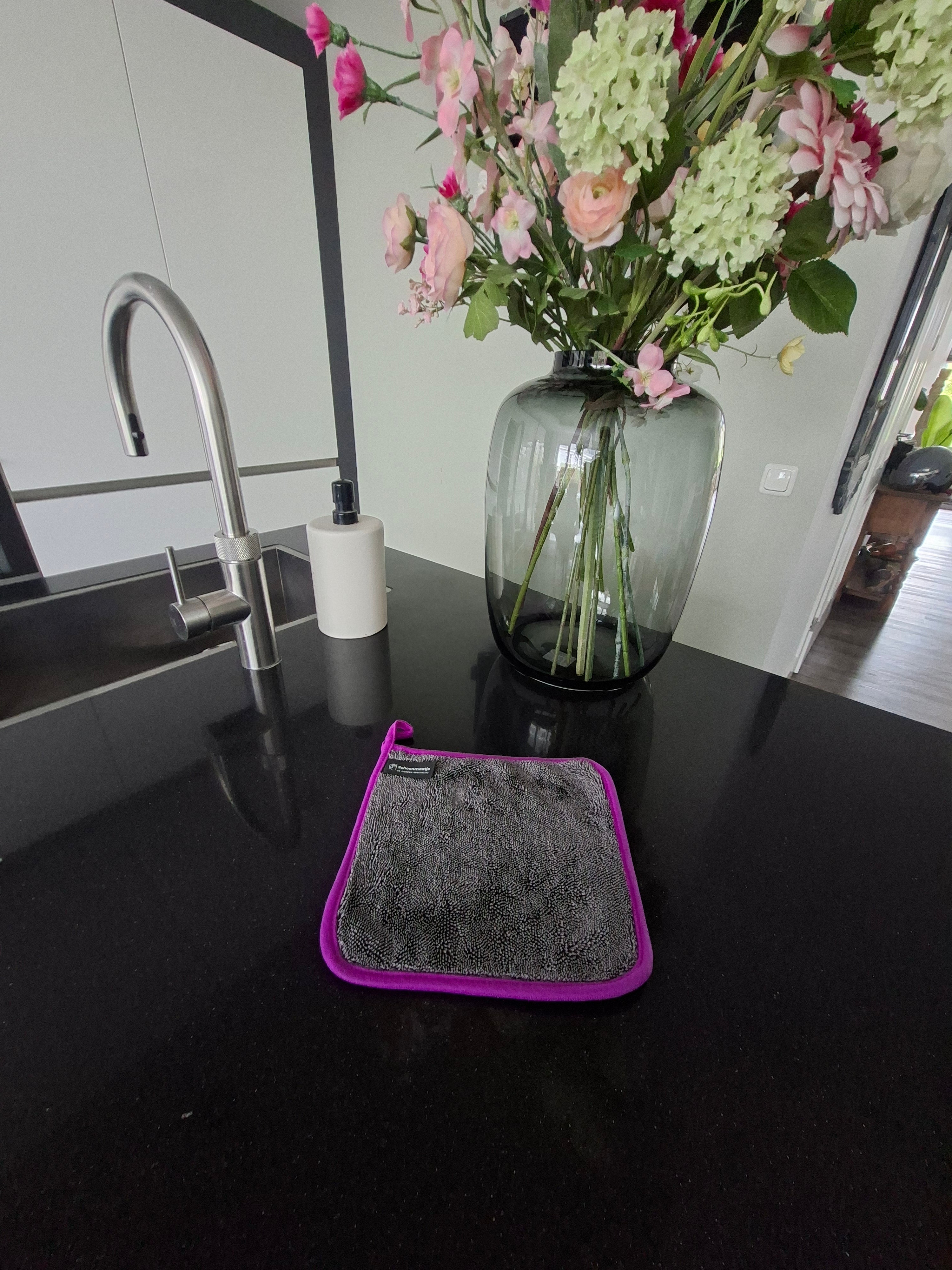 Premium doek mini – 20x20  GRIJS MET PAARSE RAND